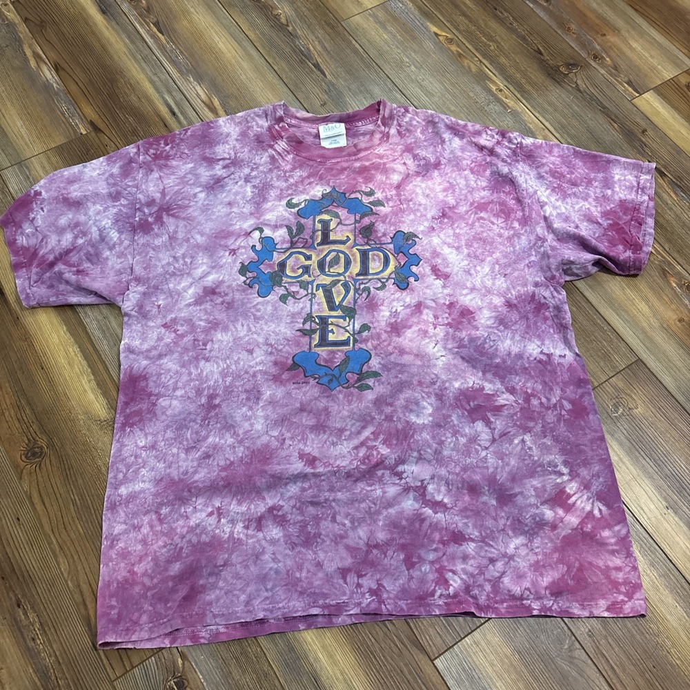 Vintage Wise Dyes Jesus T-Shirt XL 90s 1 John 4:10 Tie Dye Purple Love God Shirt